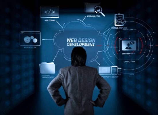 Developing programming and coding technologies with Website design in virtual diagram.businessman working with new modern computer.